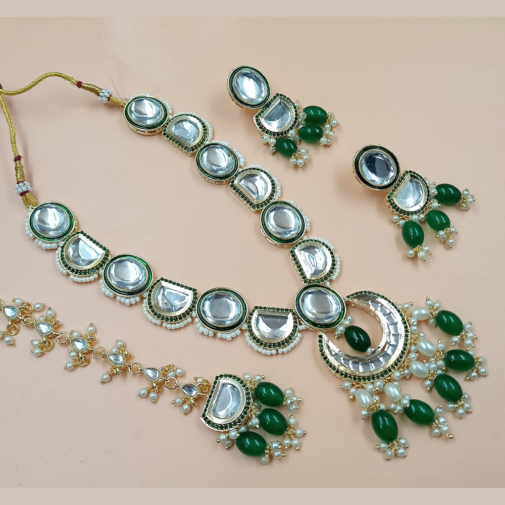 NAFJ Gold Plated Kundan Stone And  Beads Necklace Set