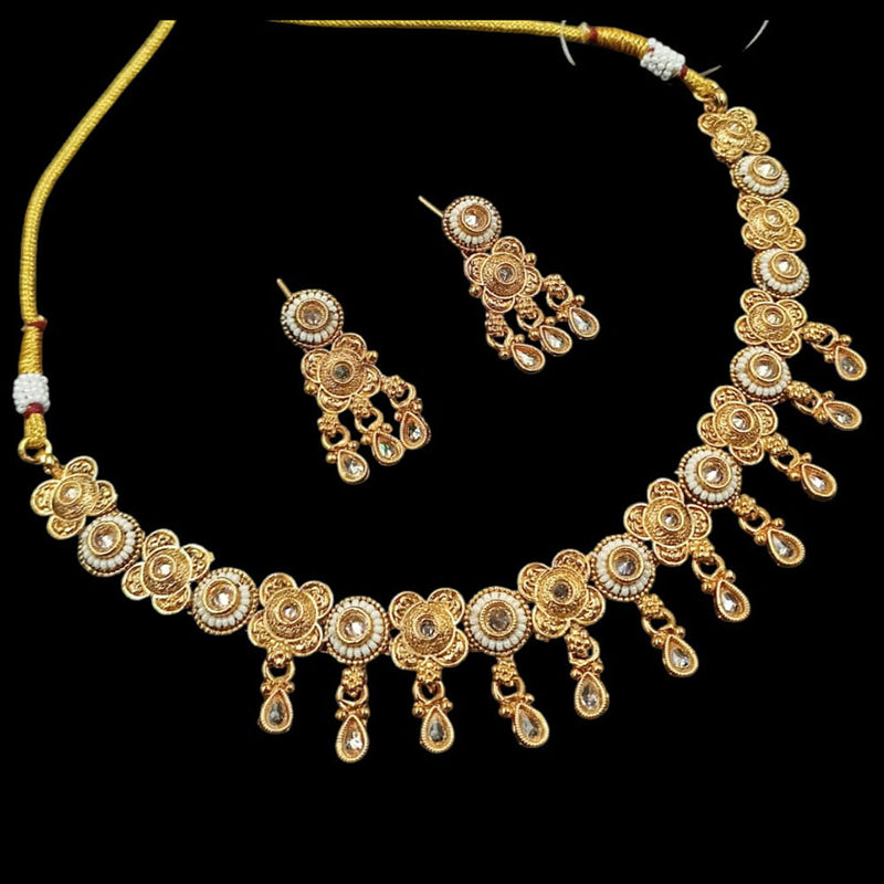 NAFJ Gold Plated Crystal Stone And  Pota Stone Necklace Set