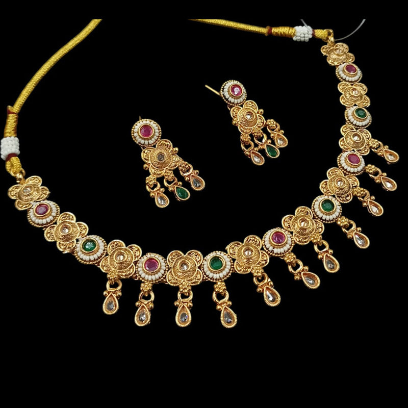 NAFJ Gold Plated Crystal Stone And  Pota Stone Necklace Set