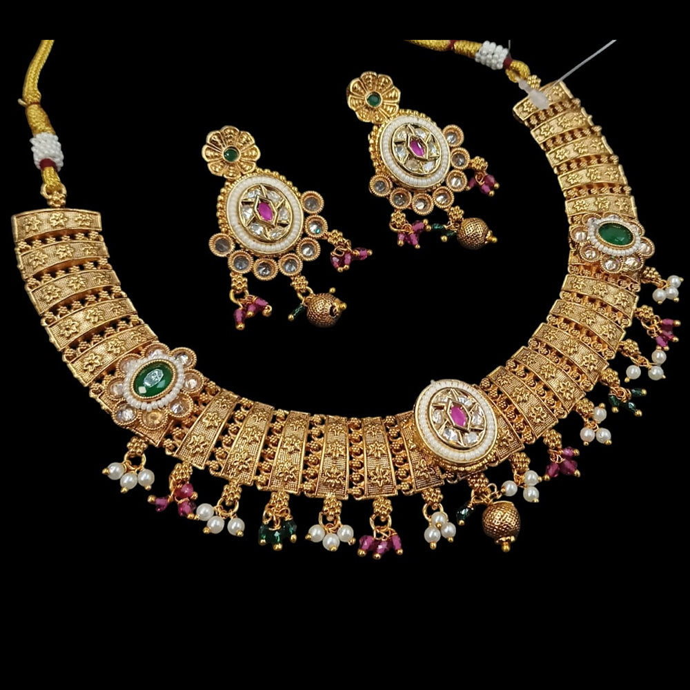 NAFJ Gold Plated Crystal Stone And  Pota Stone Necklace Set