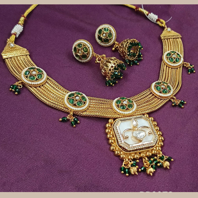 NAFJ Gold Plated Pota Stone And  Beads Necklace Set