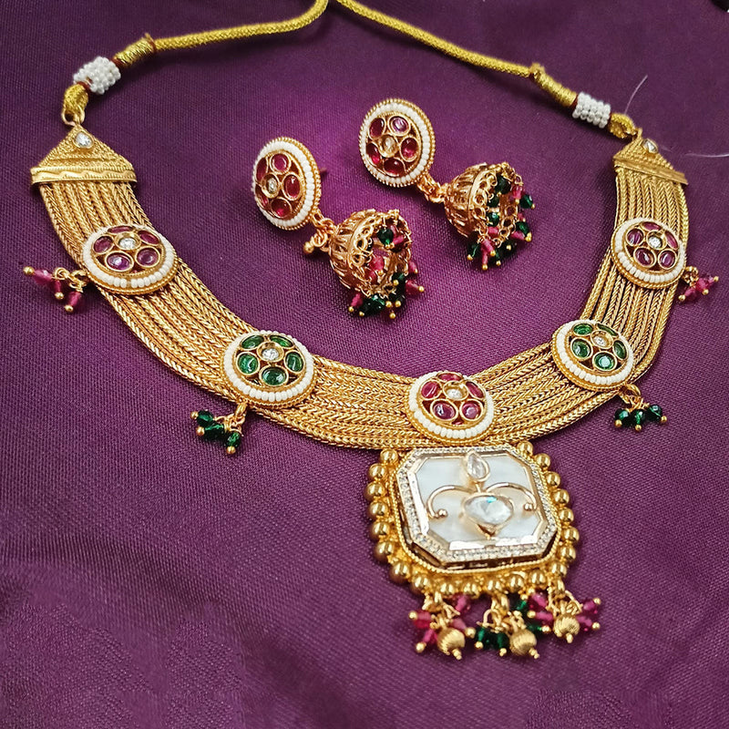 NAFJ Gold Plated Pota Stone And  Beads Necklace Set