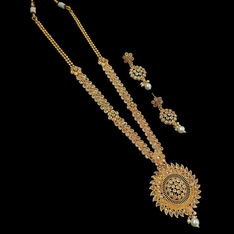 NAFJ Gold Plated Crystal Stone And Beads Long Necklace Set