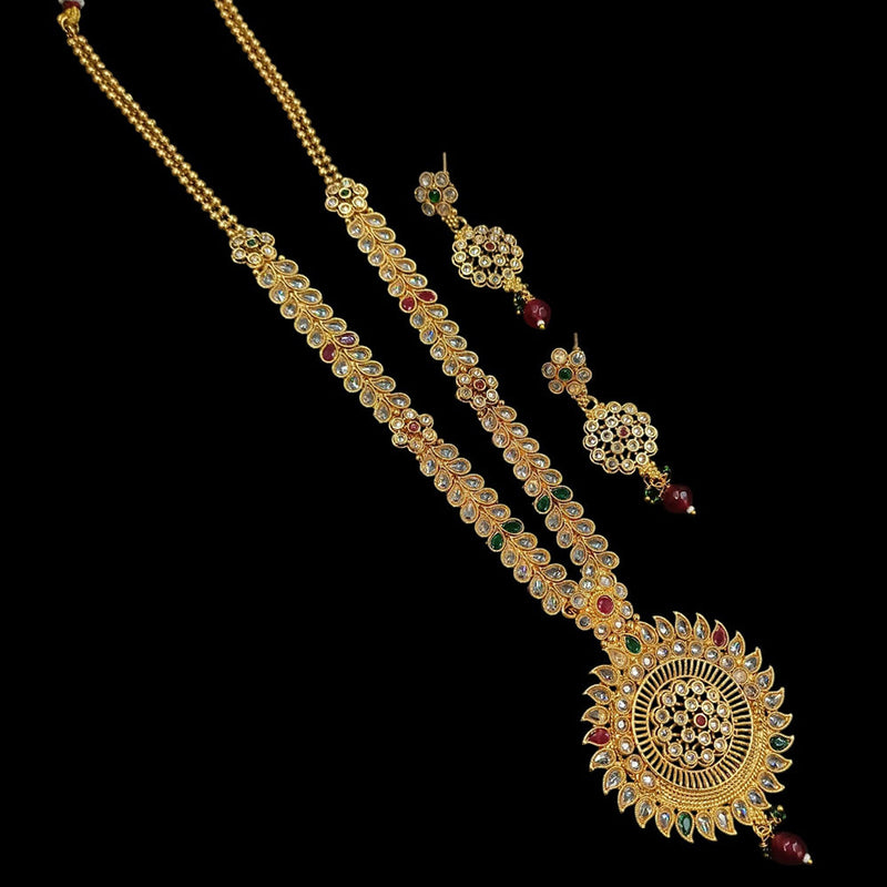 NAFJ Gold Plated Crystal Stone And Beads Long Necklace Set