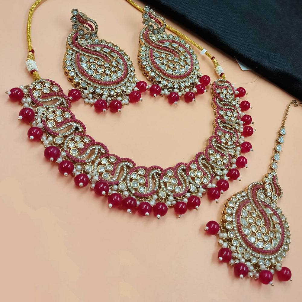 NAFJ Gold Plated Crystal Stone And Beads Necklace Set
