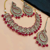 NAFJ Gold Plated Crystal Stone And Beads Necklace Set