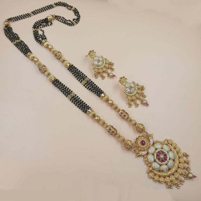 NAFJ Gold Plated Pota Stone And Pearls Meenakari Mangalsutra