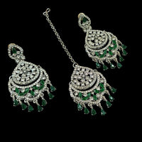 NAFJ Silver Plated Austrian Stone Dangler Earrings With Maangtikka