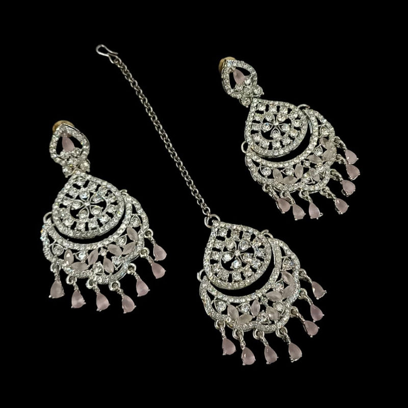 NAFJ Silver Plated Austrian Stone Dangler Earrings With Maangtikka