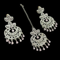 NAFJ Silver Plated Austrian Stone Dangler Earrings With Maangtikka