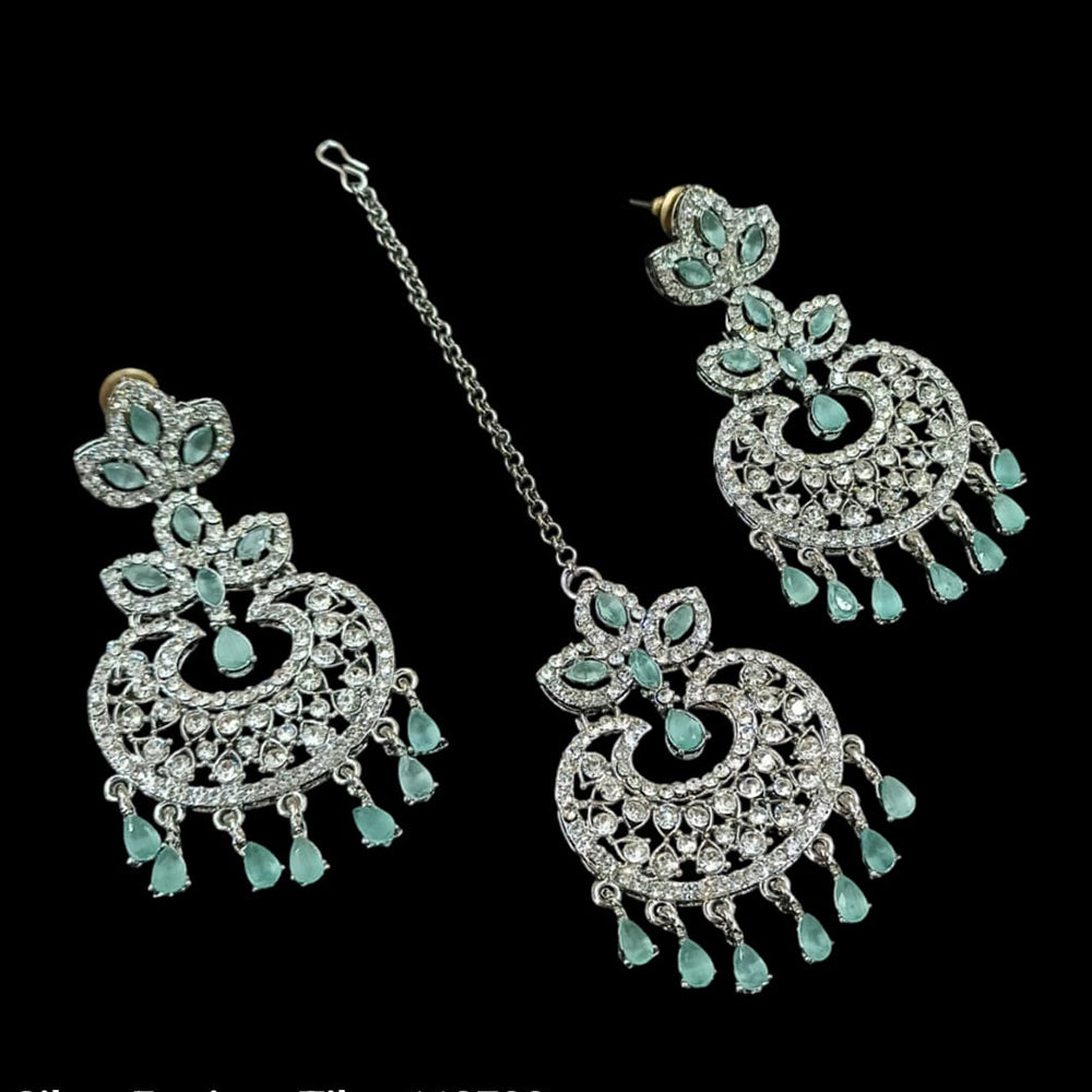 NAFJ Silver Plated Austrian Stone Dangler Earrings With Maangtikka