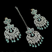 NAFJ Silver Plated Austrian Stone Dangler Earrings With Maangtikka