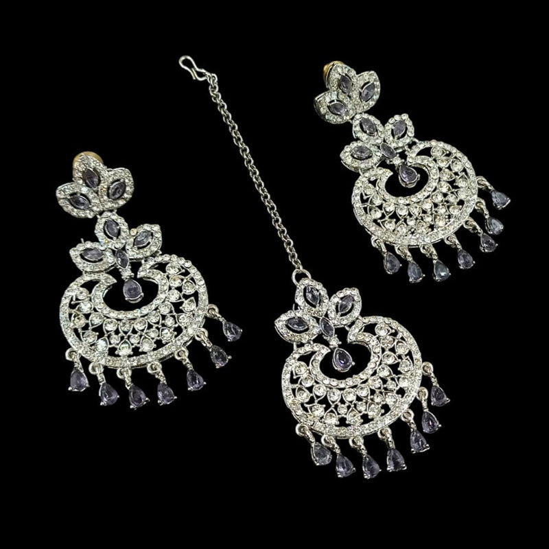 NAFJ Silver Plated Austrian Stone Dangler Earrings With Maangtikka