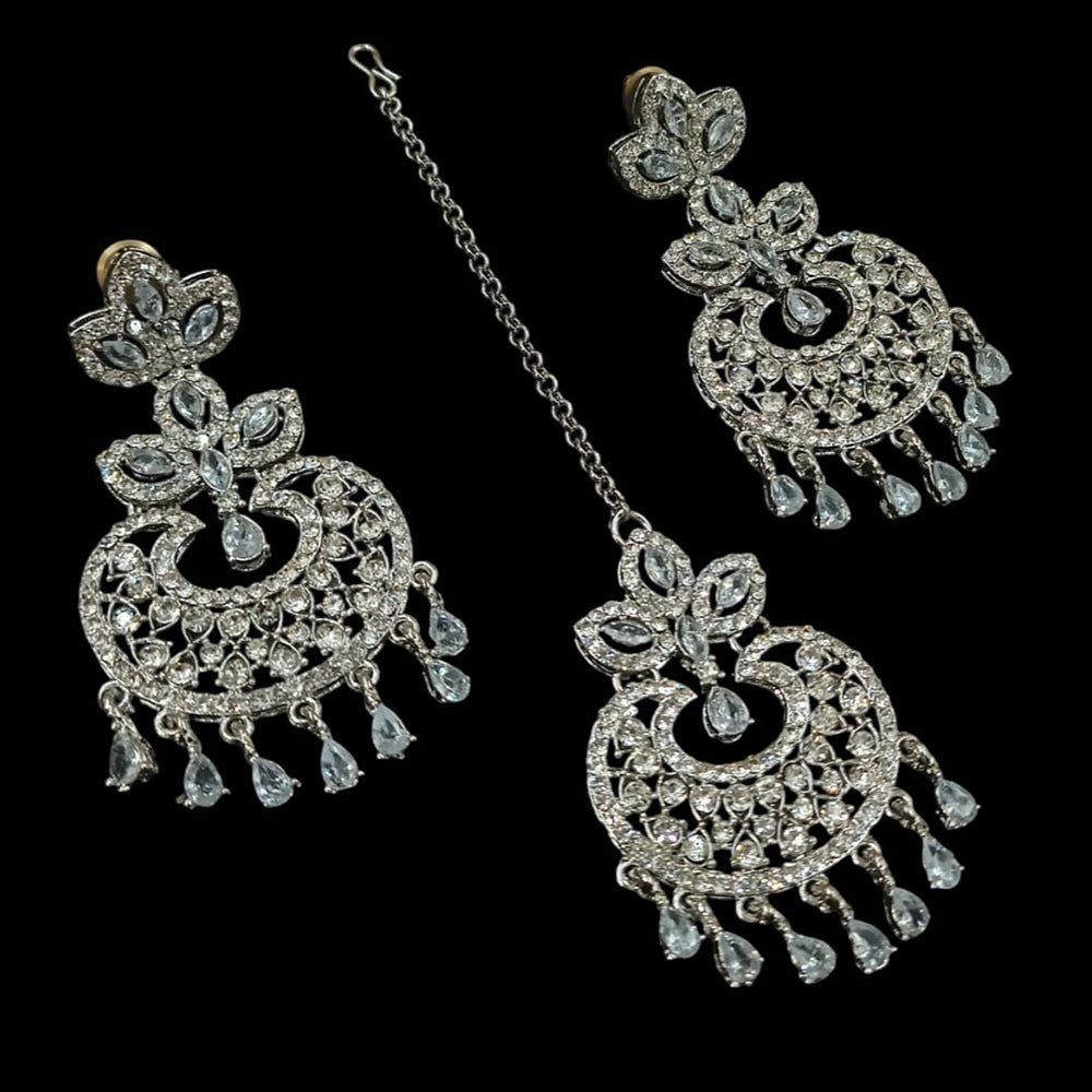 NAFJ Silver Plated Austrian Stone Dangler Earrings With Maangtikka