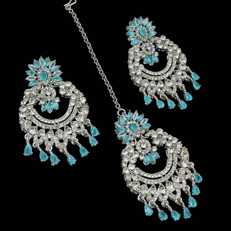 NAFJ Silver Plated Austrian Stone Dangler Earrings With Maangtikka