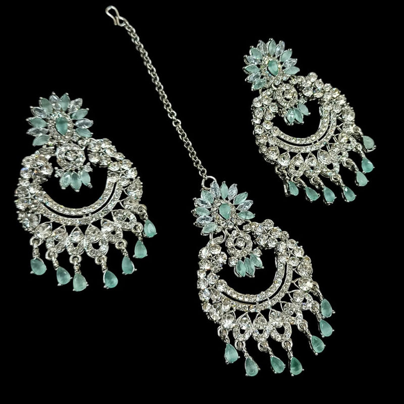 NAFJ Silver Plated Austrian Stone Dangler Earrings With Maangtikka