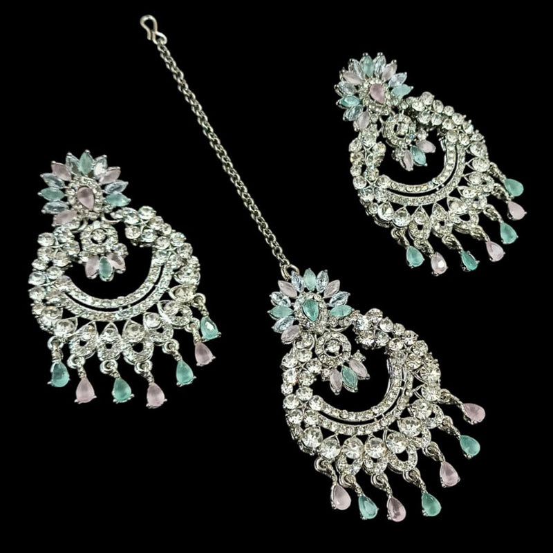 NAFJ Silver Plated Austrian Stone Dangler Earrings With Maangtikka