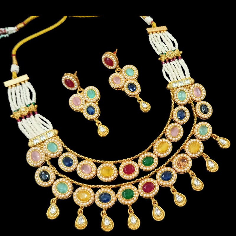 NAFJ Gold Plated Crystal Stone And Pearls Necklace Set