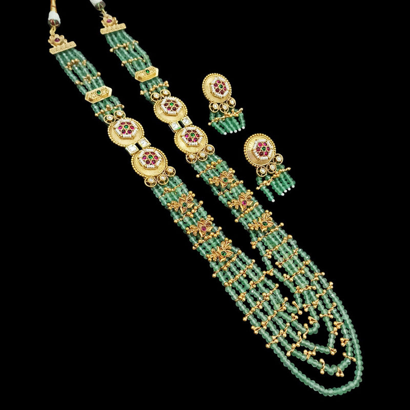 NAFJ Gold Plated Pota Stone & Beads Long Necklace Set