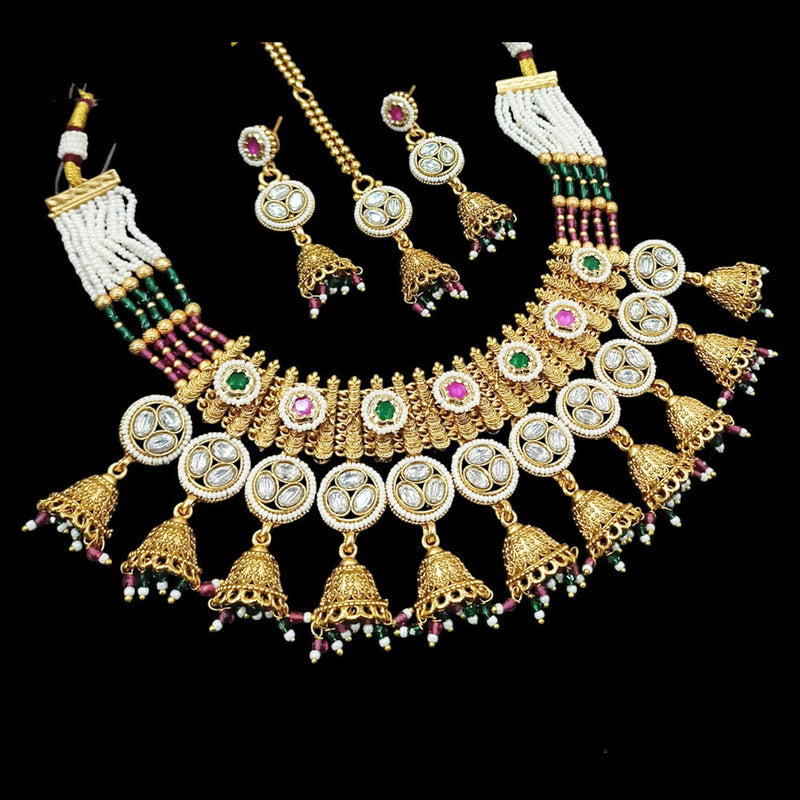 NAFJ Gold Plated Pota Stone And Pearls Necklace Set