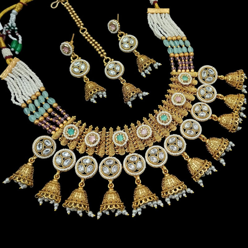 NAFJ Gold Plated Pota Stone And Pearls Necklace Set