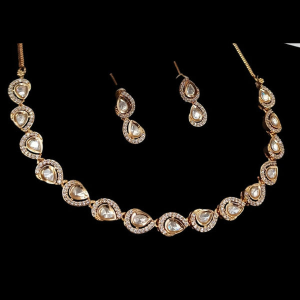 NAFJ Gold Plated Polki Kundan Stone Necklace Set