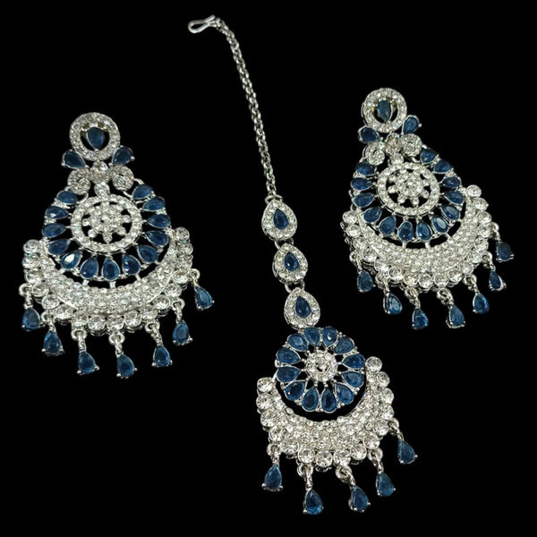 NAFJ Silver Plated Austrian Stone Dangler Earrings With Maangtikka