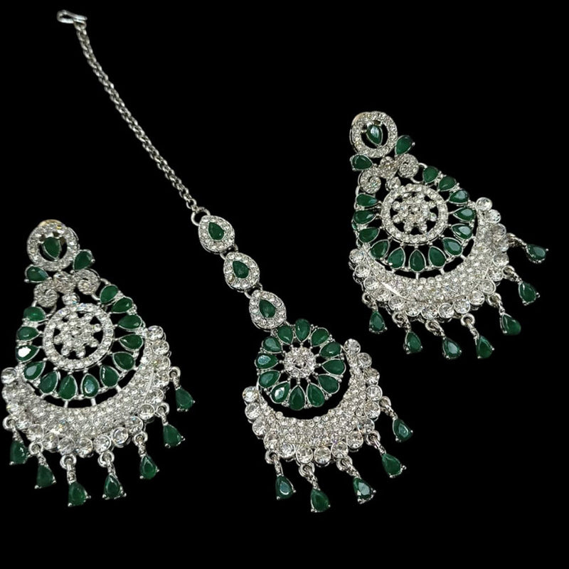 NAFJ Silver Plated Austrian Stone Dangler Earrings With Maangtikka