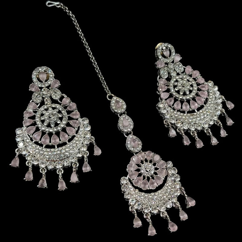 NAFJ Silver Plated Austrian Stone Dangler Earrings With Maangtikka