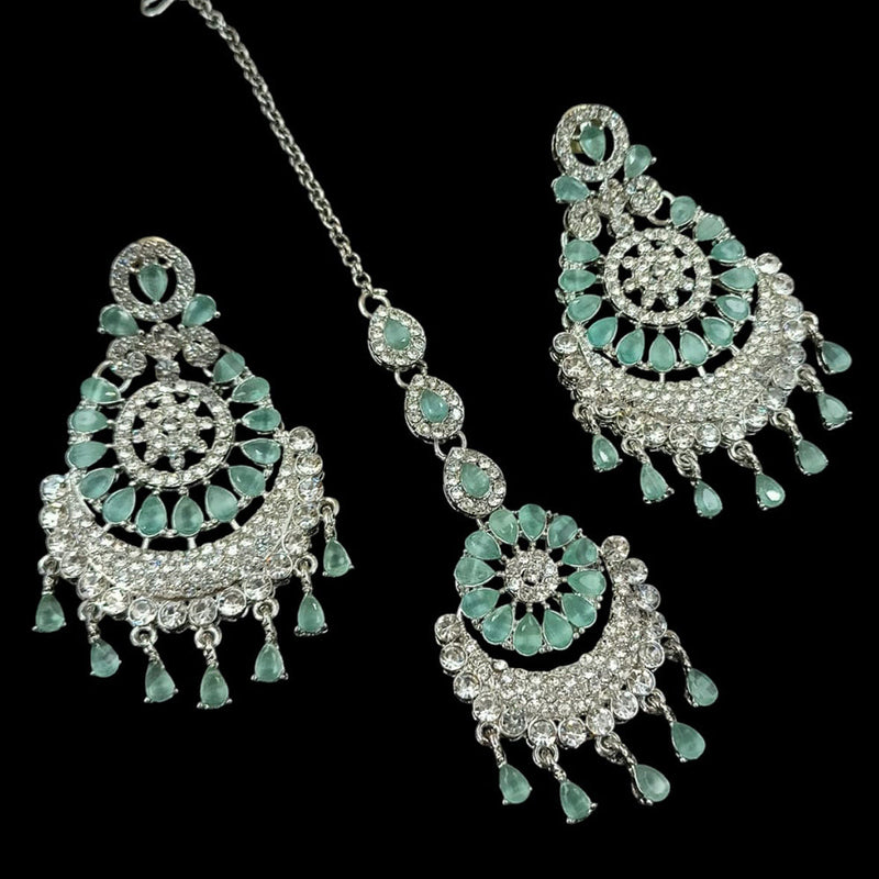 NAFJ Silver Plated Austrian Stone Dangler Earrings With Maangtikka