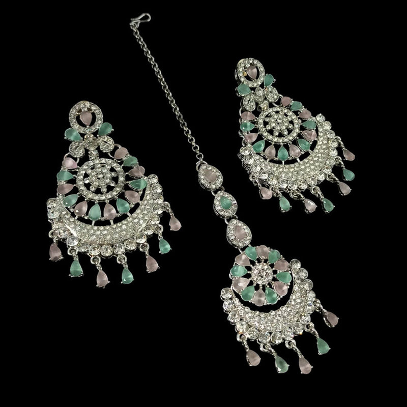 NAFJ Silver Plated Austrian Stone Dangler Earrings With Maangtikka