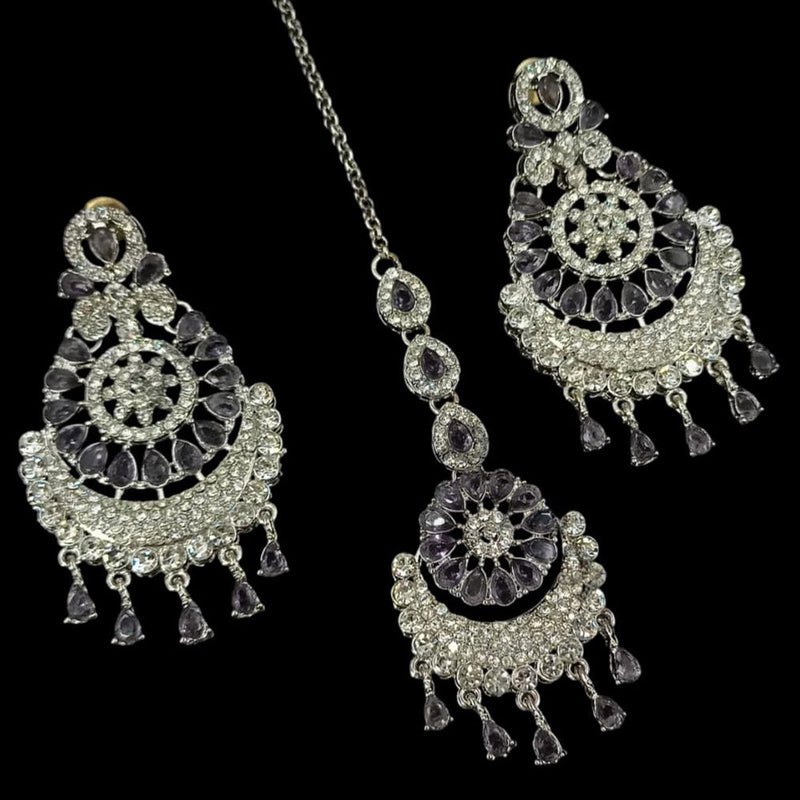 NAFJ Silver Plated Austrian Stone Dangler Earrings With Maangtikka