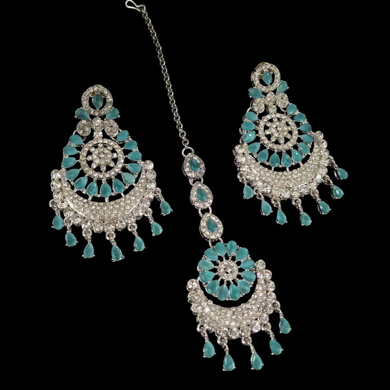 NAFJ Silver Plated Austrian Stone Dangler Earrings With Maangtikka