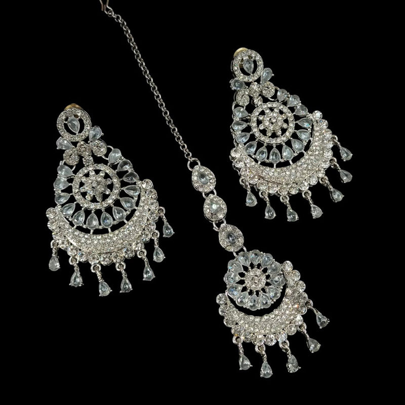 NAFJ Silver Plated Austrian Stone Dangler Earrings With Maangtikka