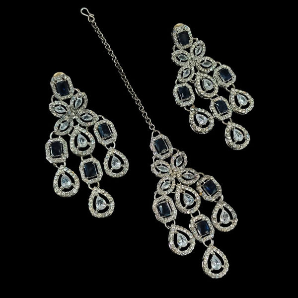 NAFJ Silver Plated Austrian Stone Dangler Earrings With Maangtikka