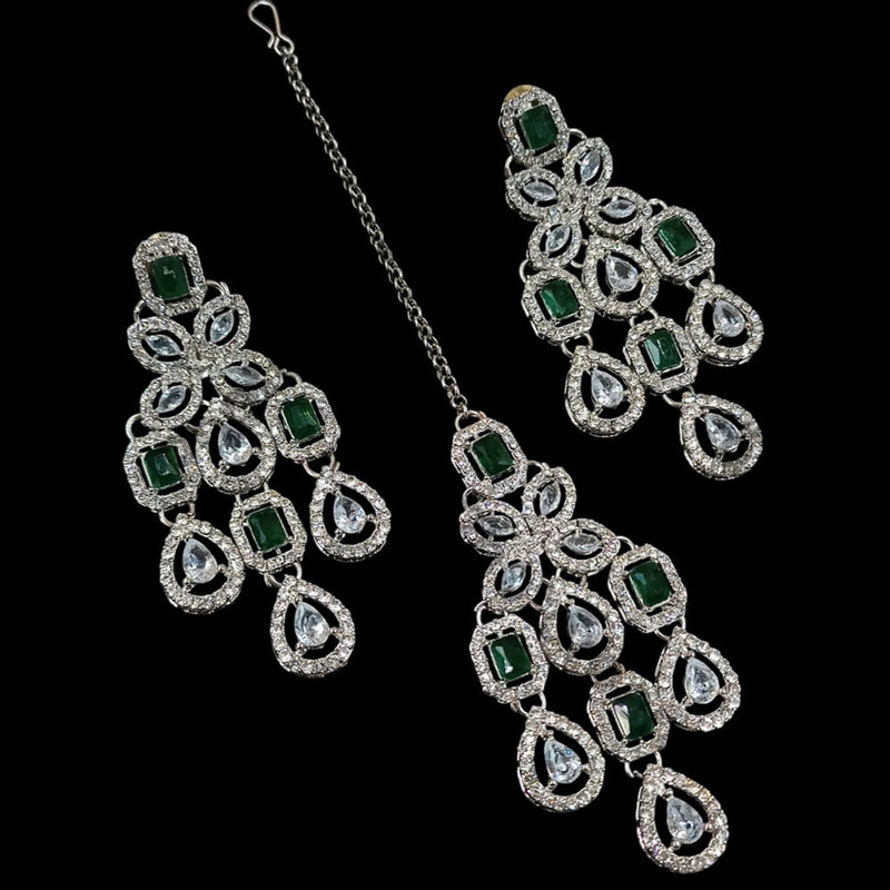 NAFJ Silver Plated Austrian Stone Dangler Earrings With Maangtikka