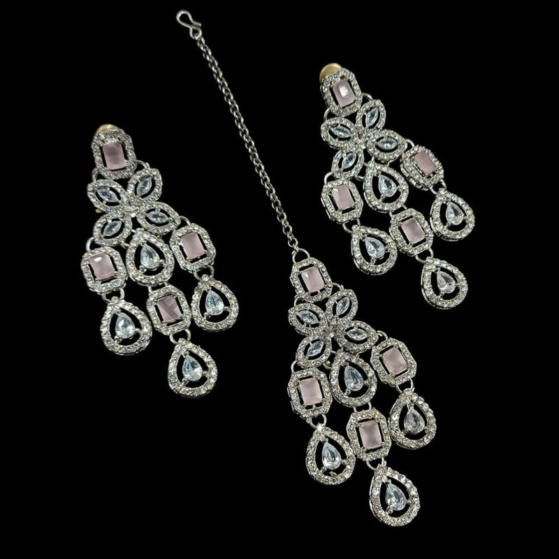 NAFJ Silver Plated Austrian Stone Dangler Earrings With Maangtikka