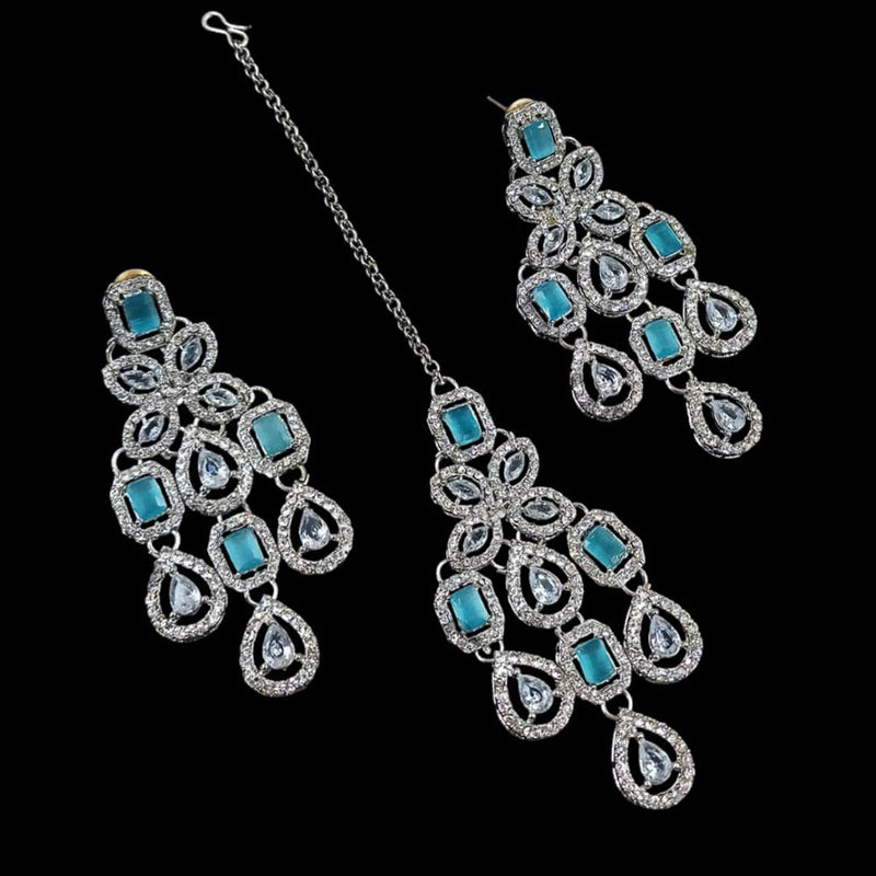 NAFJ Silver Plated Austrian Stone Dangler Earrings With Maangtikka