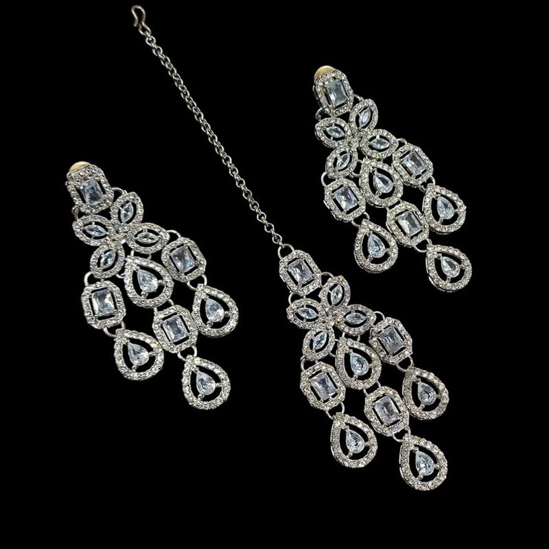 NAFJ Silver Plated Austrian Stone Dangler Earrings With Maangtikka