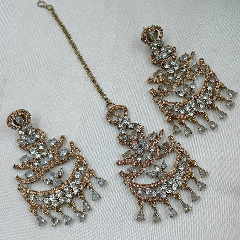 NAFJ Gold Plated Austrian Stone Dangler Earrings With Maangtikka