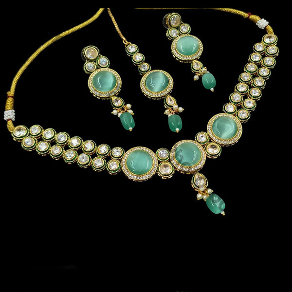 NAFJ Gold Plated Kundan Stone And Pearls Necklace Set