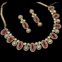 NAFJ Gold Plated Polki Kundan Stone Necklace Set