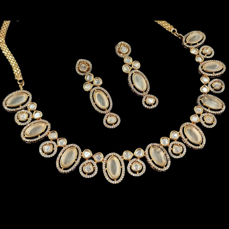 NAFJ Gold Plated Polki Kundan Stone Necklace Set