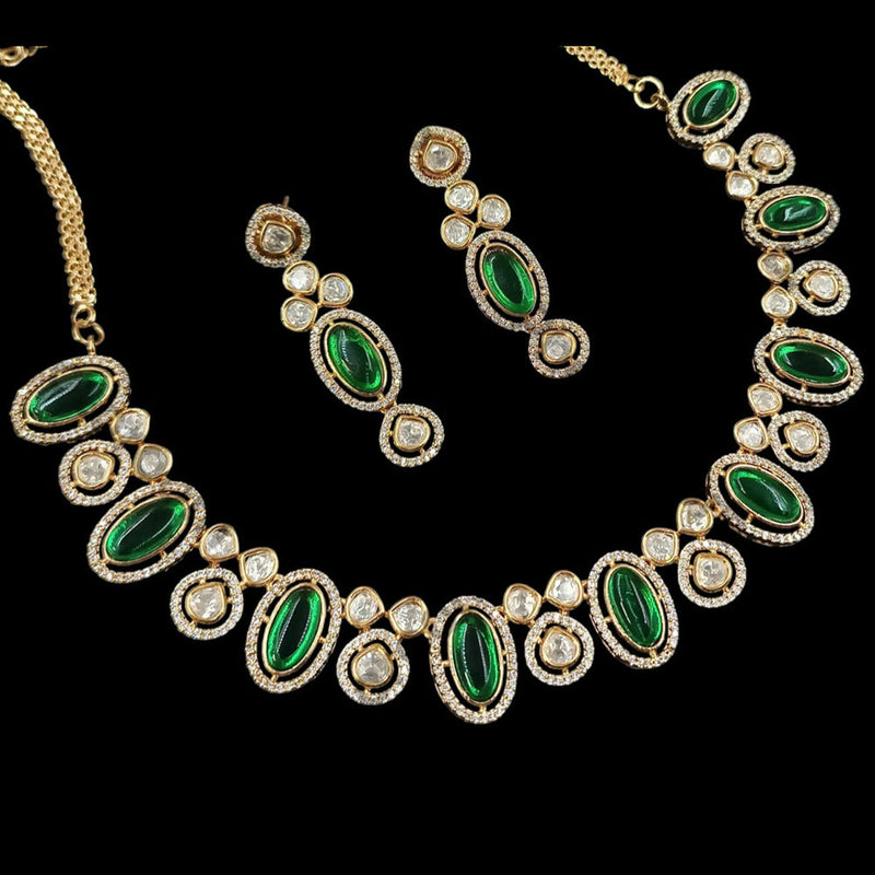 NAFJ Gold Plated Polki Kundan Stone Necklace Set