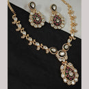 NAFJ Gold Plated Polki Kundan Stone Necklace Set