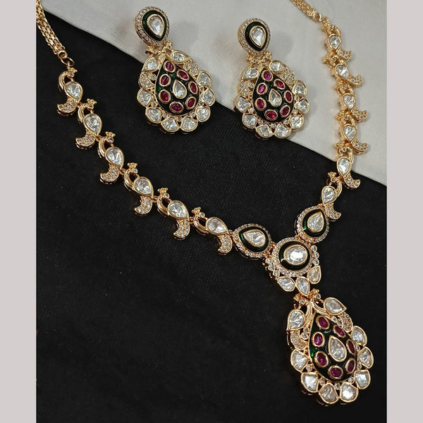 NAFJ Gold Plated Polki Kundan Stone Necklace Set