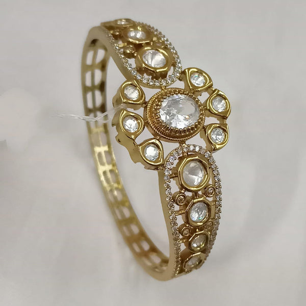 NAFJ Gold Plated Polki Kundan Stone Adjustable Bracelet