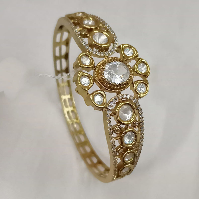 NAFJ Gold Plated Polki Kundan Stone Adjustable Bracelet