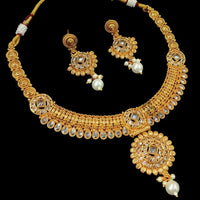 NAFJ Gold Plated Crystal Stone And Beads Necklace Set
