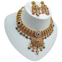 NAFJ Gold Plated Pota Stone And Pearls Necklace Set